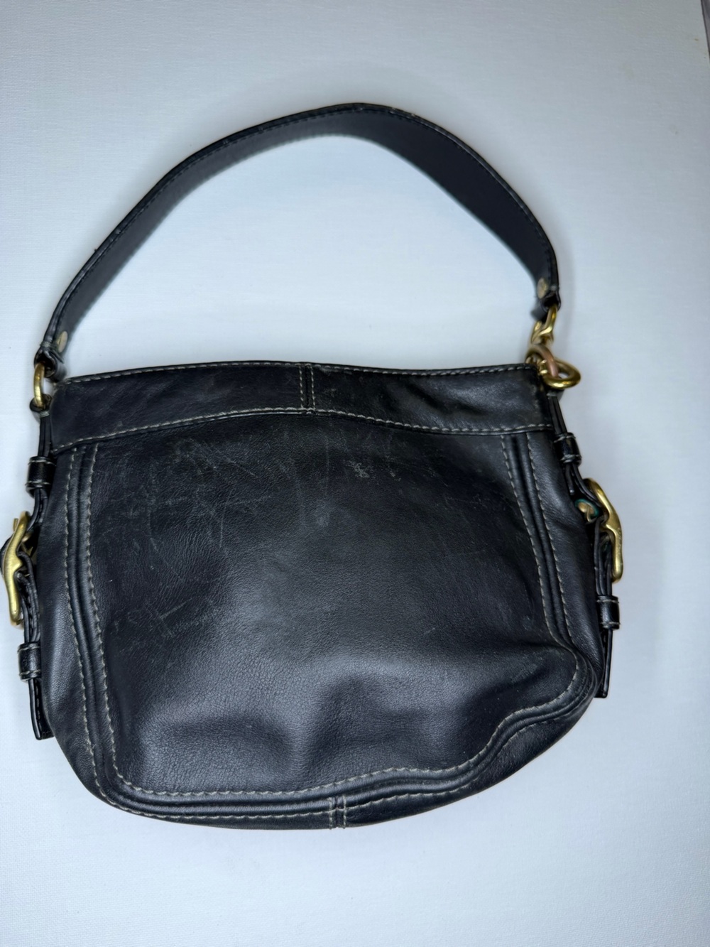 Vintage Coach Black Leather Bag with Gold Hardware